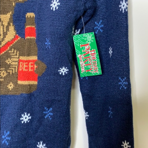 Kohl’s | Christmas Sweater Navy Blue Deer Two Beers Holiday Sweater Unisex NWT S - Picture 3 of 10